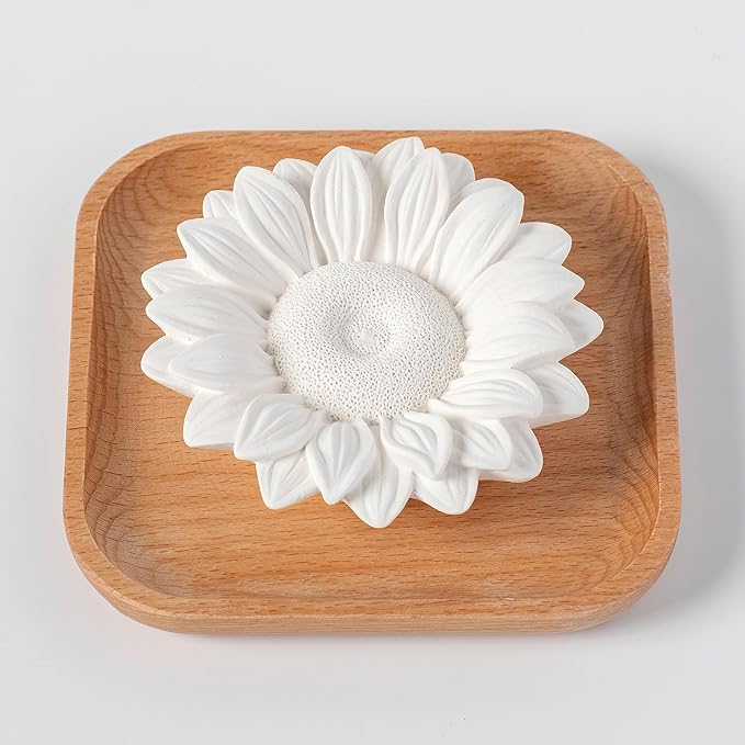 Plant Therapy Passive Sunflower Essential Oil Diffuser – No Heat or Water Needed – Natural Aromatherapy Diffuser for Home, Office, Travel – Elegant Ceramic & Wood Design - Bloomnest