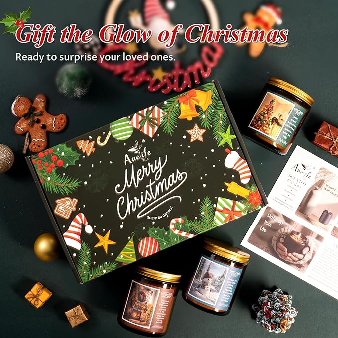 Christmas Candles | Christmas Wishes Scented Candle, Holiday Soy Wax Candles for Home Scented,Aromatherapy Gifts for Women and Men, Cozy Winter Candle for Home Decor, 7 oz - Bloomnest