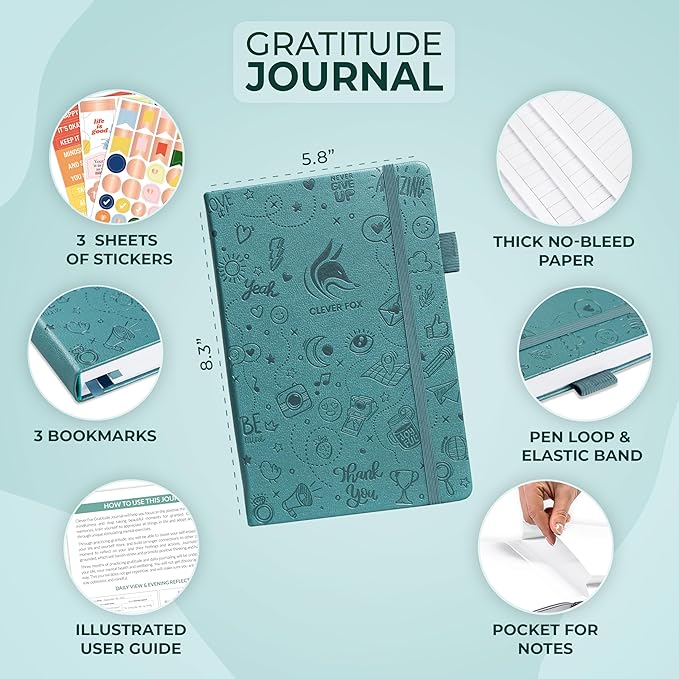 Clever Fox Gratitude Journal – Happiness, Positivity & Affirmation Daily Journal – Inspirational Daily Notebook – 3 Months, A5 (Aquamarine) - Bloomnest