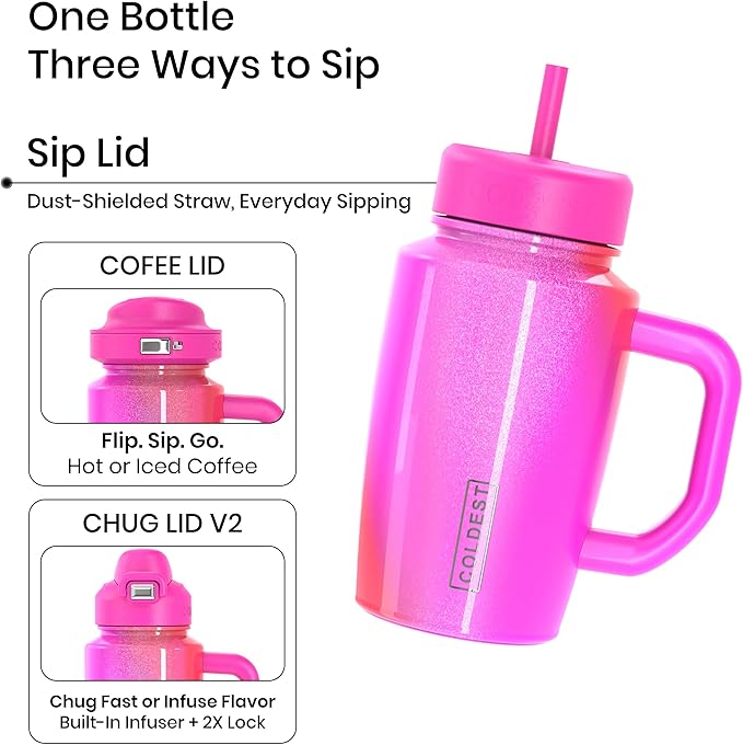 Coldest Tumbler with Handle and Coffee Lid - 100% Spill Proof Tumbler with Straw (3 Lids) - Stainless Steel Insulated Leakproof Tumblers for Women & Men - Cup Holder Friendly - 15 oz (Kissed Dream) - Bloomnest