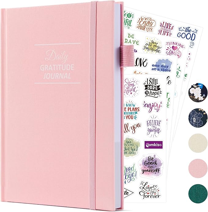 Gratitude Journal with 4 Inspirational Stickers: Undated Daily Gratitude Journal for Women and Men - More Happiness, Affirmation, and Mindfulness in A Few Minutes with Prompts & Quotes (Pink) - Bloomnest