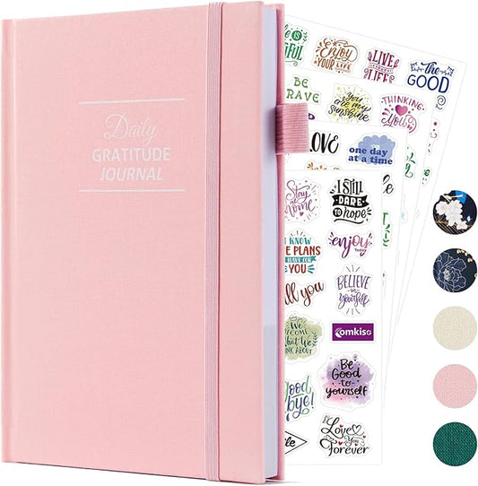 Gratitude Journal with 4 Inspirational Stickers: Undated Daily Gratitude Journal for Women and Men - More Happiness, Affirmation, and Mindfulness in A Few Minutes with Prompts & Quotes (Pink) - Bloomnest