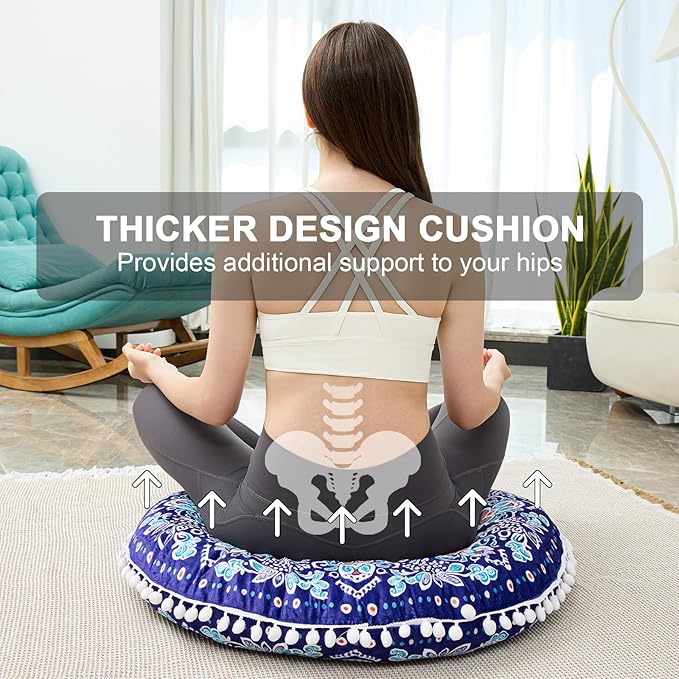 32 in Meditation Floor Cushion, Round Large Floor Pillow for Adult, Yoga Pillows for Sitting On Floor, Boho, Memory Foam Filling - Bloomnest