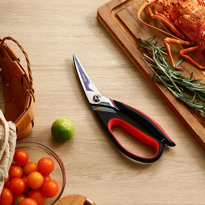 LIVINGO Heavy Duty Kitchen Scissors - Titanium Coated Sharp Poultry Shears Multipurpose for Cutting Chicken Bones, Meat, Vegetable Food, 9.5 Inches Comfortable Grip with Safe Lock - Bloomnest