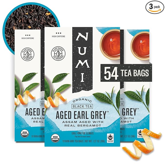 Numi Organic Aged Earl Grey Tea, 18 Tea Bags (Pack of 3) Black Tea With Bergamot Orange, Caffeinated (Packaging May Vary) - Bloomnest