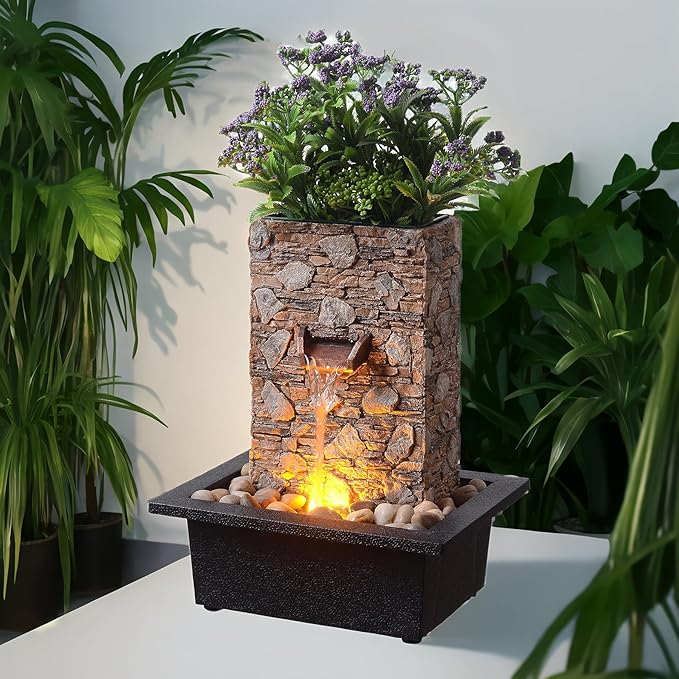 Kalona Tabletop Waterfall Fountain, Zen Fountain for Home Office Decor with LED Lights, Relaxing Indoor Water Feature with Realistic Stone Look for Meditation(23111) - Bloomnest