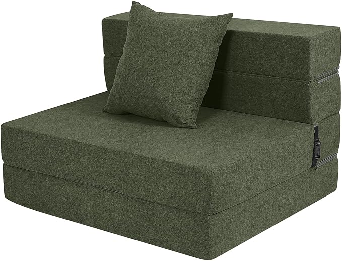 Folding Sofa Bed, High-Density Memory Foam Sofa Bed with a Fluffy Pillow, Folding Floor Couch Guest Bed, Twin Size, Green - Bloomnest