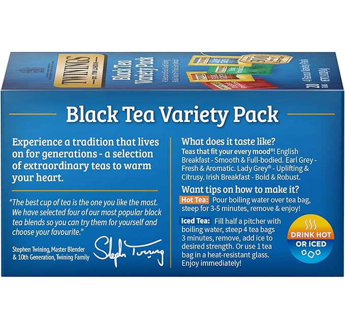 Twinings Black Tea Variety 2-Pack with Earl Grey Tea, English Breakfast Tea, Irish Breakfast Tea, and Lady Grey Tea Bags, Individually Wrapped, 20 Count Ea - Bloomnest