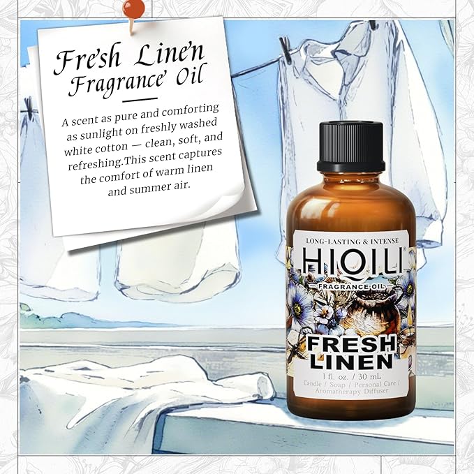 HIQILI Fresh Linen Fragrance Oil for Candle & Room Spray Making, Add to Dryer Balls, Freshie Scents for Essential Oil Diffuser - 1 Fl Oz - Bloomnest
