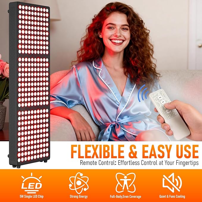 Red Light Therapy for Body and Face, 630nm 660nm 810 nm 830nm 850nm Near Infrared Light Panel with Adjusteble Stand and Timer,300LEDs for Home Use (Black) Home