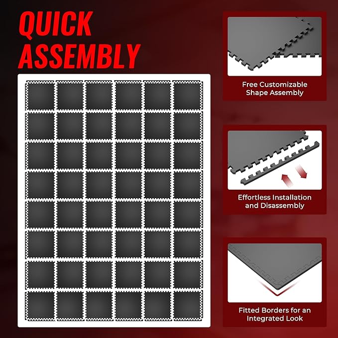 SUPERJARE 0.56'' Thick 48 Pcs 192 Sq Ft Rubber Top Exercise Equipment Mats, High Density EVA Foam Mats with Rubber Top, Interlocking Gym Flooring for Home Gym, Protective Workout Mat, Black - Bloomnest