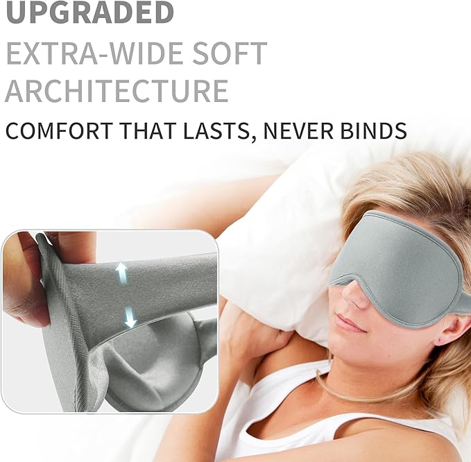 3D Sleep Mask for Men Women 2 Pack, Blackout Eye Mask for Sleeping Eye Mask for Side Sleeper, Memory Foam Adjustable&Washable, Airplane Travel Essentials Couples Yoga Meditation Black & Silver-Gray - Bloomnest