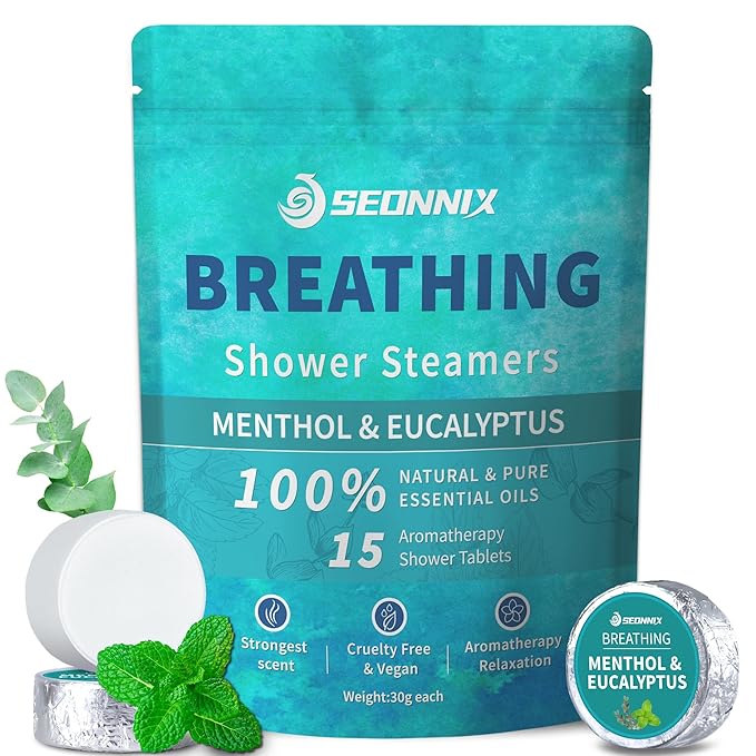 Shower Steamers Aromatherapy 15 Pack, Menthol & Eucalyptus Shower Bombs with Natural Essential Oils, Quick Relief Nasal Congestion, Relaxation & Self Care Gifts for Women & Men - Bloomnest
