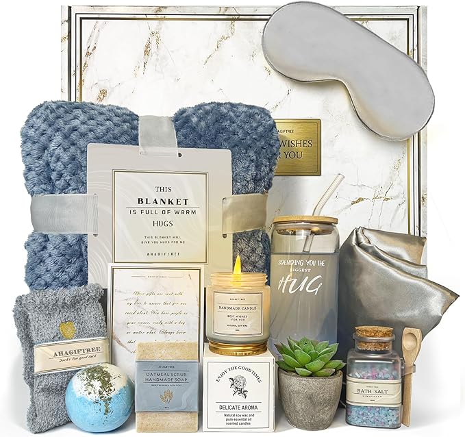 Get Well Soon Gift Baskets For Women,12PC Get Well Gifts for Women After Surgery,Birthday Gifts,Care Package,Grief,Sympathy,Condolences Gift Basket for Friend (navy blue) - Bloomnest