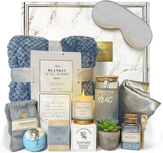 Get Well Soon Gift Baskets For Women,12PC Get Well Gifts for Women After Surgery,Birthday Gifts,Care Package,Grief,Sympathy,Condolences Gift Basket for Friend (navy blue) - Bloomnest