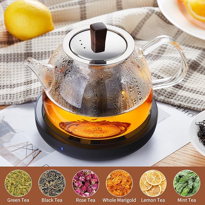 34OZ/1000ml Glass Teapot with Stainless Steel Infuser, Drip-Free Spout, and Wooden Knob Lid – Stovetop Safe Borosilicate Tea Kettle for Loose Leaf and Herbal Tea Brewing - Bloomnest