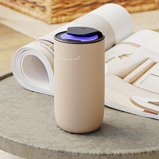 The AirScent Mini Waterless Diffuser for for Homes, Offices, Spas and Hotels - Gold Finish - Fragrance Oil Aromatherapy Diffuser for Aesthetic Scenting -15 mL Capacity - Night Light Feature - Bloomnest