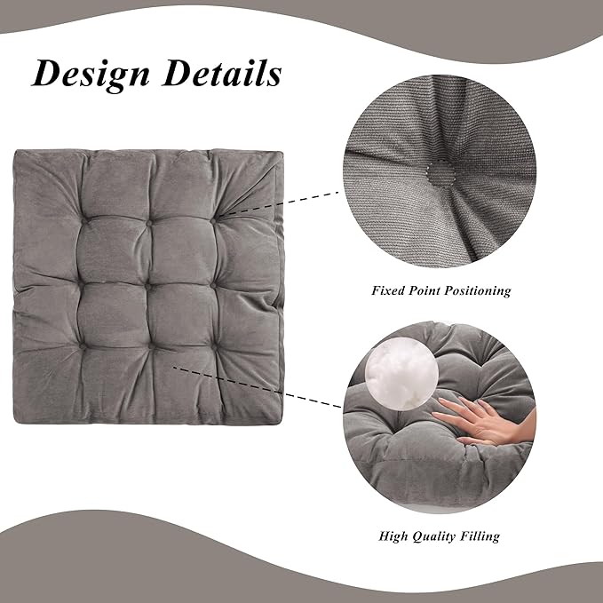 Meditation Floor Pillow 22×22 Inch 1 Pack Large Floor Cushions for Adults Square Tufted Corduroy Floor Pillows for Yoga Living Tatami Room Grey - Bloomnest