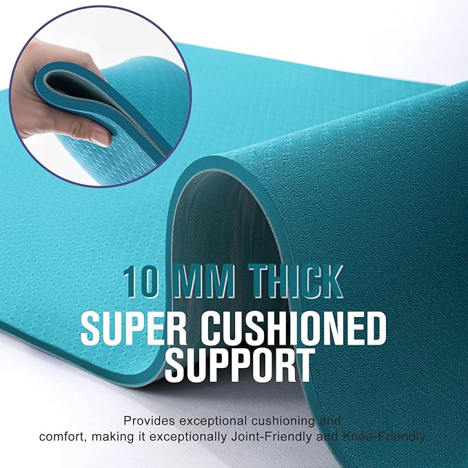UMINEUX Extra Thick Yoga Mat, 2/5 Inch (10MM), Natural Rubber and TPE Non Slip Yoga Mats with Strap for Women Men, Eco Friendly Exercise Mat for Yoga, Pilates and Home Workout - Bloomnest