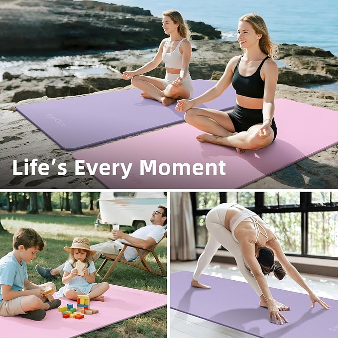 Extra Large TPE Yoga Mat 72"x35" / 78"x57" - Wide Non-Slip Mat for Yoga, Pilates & Home Gym, 6mm Thick Cushion for Comfort & Balance, Waterproof, Easy to Carry with Strap or Bag for Solo or Partner Workouts - Bloomnest