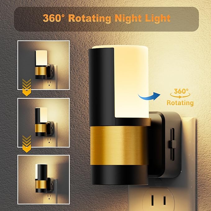 JandCase Plug in Night Light, Rotating Night Light with Dusk to Dawn Sensor, Dimmable 0-100LM Adjustable Brightness, 360°Rotatable, LED Warm White Nightlight for Bathroom Bedroom, 2 Pack - Bloomnest