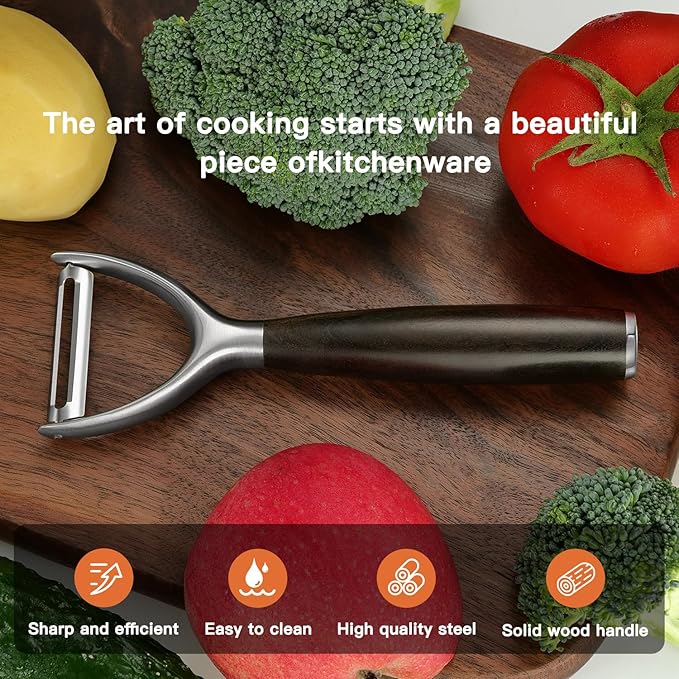Premium Y Type 304 Stainless Steel Multifunctional Kitchen Peeler Real Wood Handle Ultra Sharp Blade Vegetable Potato Apple（Agarwood） - Bloomnest
