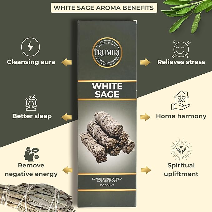 White Sage Incense Sticks - Pack of 100 Insence-Sticks for Cleansing Negative Energy - Made with Natural White Sage Smudge - Non Toxic Salvia Blanca Inciensos - Spiritual Insense Incents