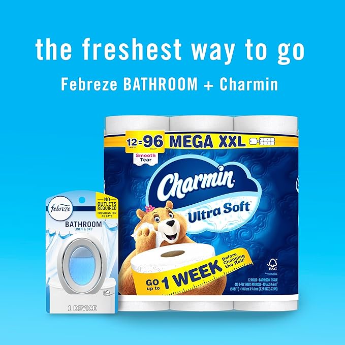 Febreze Bathroom Air Freshener, Odor-Fighting, Plug In Alternative, Air Fresheners for Home and Bathroom and Kitchen, Closet Air Fresheners, Linen & Sky Scent, 4 Count - Bloomnest