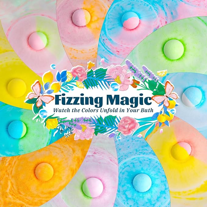 54 Pack Handmade Bath Bombs – 11 Vibrant Colors & 9 Unique Scents, Long-Lasting Fizzy Bubbles & Colorful Magic, 7-Minute Dissolve for Relaxation, Perfect for Birthdays & Summer Self-Care - Bloomnest