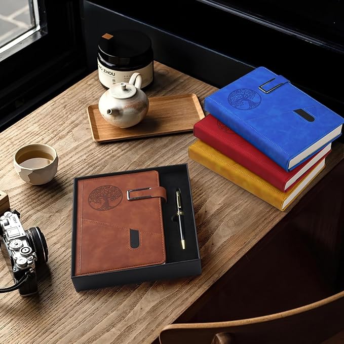 Lined Notebook Journal for Men Women, 365 Pages Numbered College Ruled Notebook, Hardcover Leather Journal with Pen & Gift Box, Thick Daily Diary, Professional Notebooks for Work, School, Business, A5 - Bloomnest