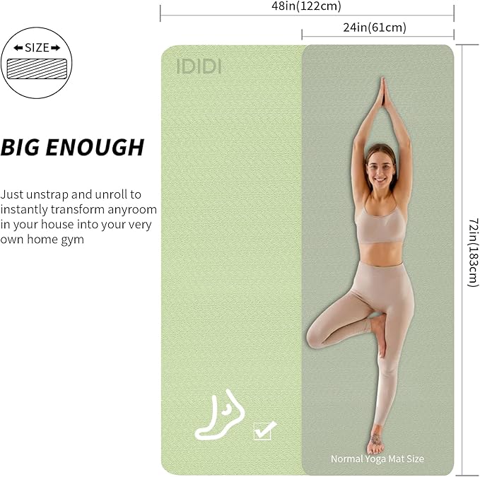 Large Yoga Mat (6'x 4') - Extra Long and Wide 72 x 48 inches, Non-Slip POE Fitness Mat, Eco-Friendly, Thick Wide Exercise Mat for Home Workouts,Ideal for Yoga and Pilates.