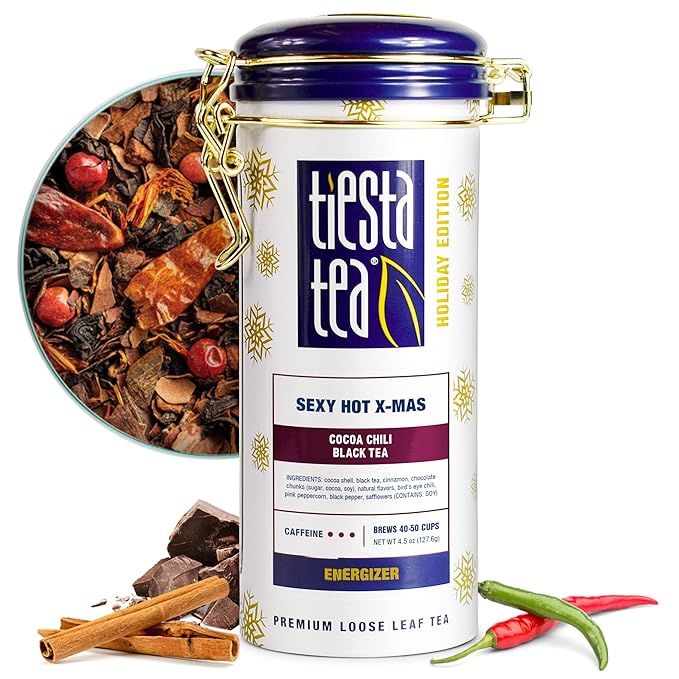 Tiesta Tea - Sexy Hot Christmas Tea, Loose Leaf, Cocoa Chili Black, Premium High Caffeinated Blend, Spicy Black, Make Hot or Iced, Brews Up to 50 Cups, 4.5 Ounce Refillable Tin - Bloomnest