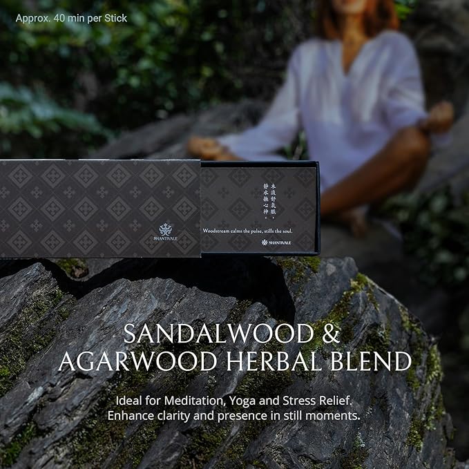 100% Natural Incense Sticks with Holder, Sandalwood Incense for Meditation, Deep Relaxation & Grounding | 40-Minute Calming Burn, Low Smoke, Non-Toxic, Gifts for Women SHANTIVALE