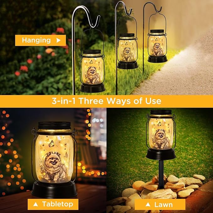 Pomeranian Gifts for Women/Men Pomeranian Solar Lanterns Dog Mom Birthday Dog Lovers Lantern Pet Loss Pet Memorial Lights Solar Garden Decoration for Yard, Patio,Backyard,Porch Torches - Bloomnest
