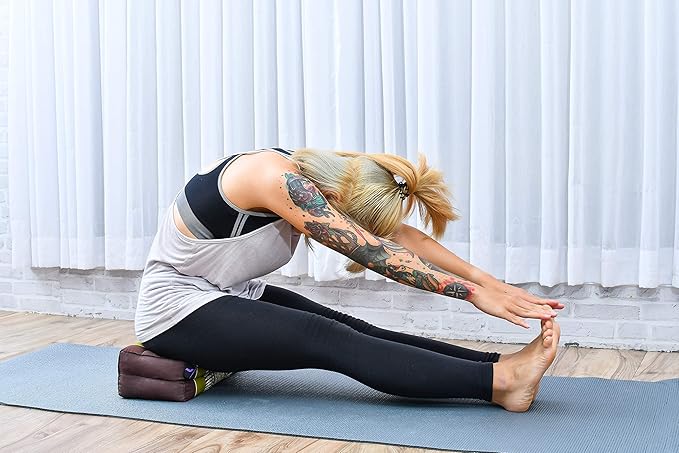 Leewadee Yoga Block – Floor Cushion for Yoga Practice, Meditation Seat Cushion for Workouts Filled with Kapok, 14 x 7 x 5 inches, Brown Green - Bloomnest