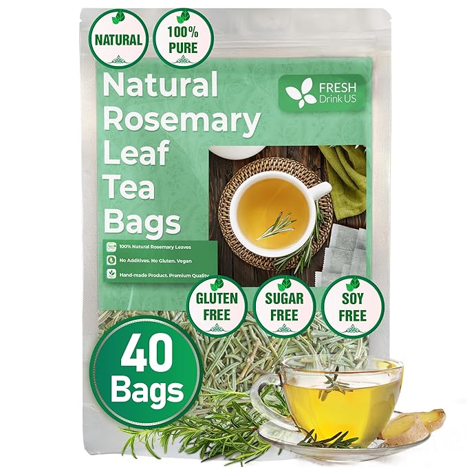 FreshDrinkUS, Premium 40 Rosemary Leaf Tea Bags, 100% Natural and Pure Rosemary Dried Leaves, Pure Rosemary Herbal Tea, No Additives, No Caffeine, No Gluten, Vegan. - Bloomnest