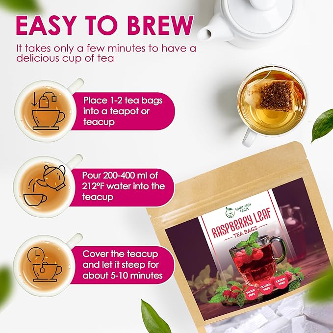 Nhat Anh Farm - Premium Red Raspberry Tea Bags - 40 Dried Red Raspberry Leaf Tea Bags, 100% Natural & Pure Raspberry Leaf, Sugar/Caffeine/Gluten Free. Good For Female Health. - Bloomnest