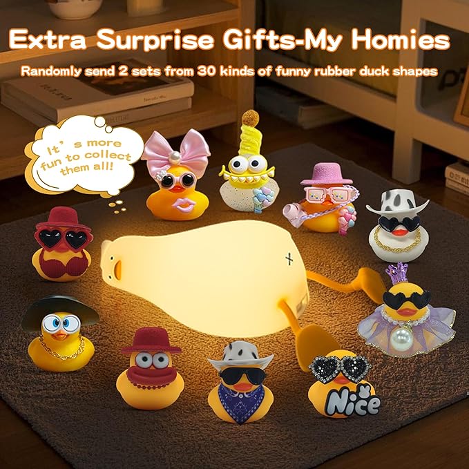 Lying Flat Duck Silicone Night Light, Cute Ducky Lamp with Gifts,Squishy Animal Nursery Nightlight, Dimmable/Rechargeable Portable Bedside Touch Lamp for Breastfeeding,Baby Adults Kids Room Decor - Bloomnest