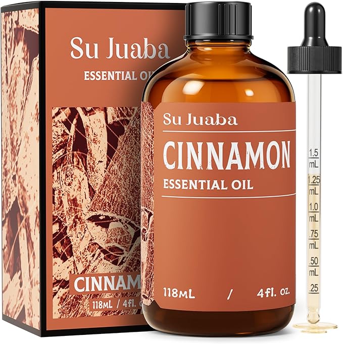 SU JUABA Cinnamon Essential Oil 4 Oz, 100% Pure Natural for Diffuser, Massage, Skin Care, Aromatherapy, DIY Candles, Soaps & Home Cleaning - 118ML Bloomnest