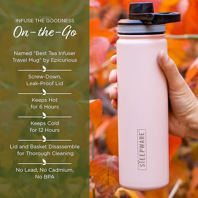 The Tea Spot Steepware Tea Tumbler and Thermos, 22oz, Tea Bottle with tea infuser for loose leaf tea or iced coffee, Sleek Double Wall Tumbler & Insulated Travel Bottle - Teal - Bloomnest
