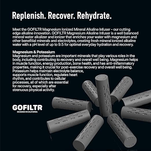 GOFILTR Magnesium Alkaline Water Infuser (2 Pack) 9.5 pH + Electrolytes for Any Water Bottle/Small Pitcher, 750 Refills / 3 Months, 2 Ionized Mineral Water Infusers - Bloomnest