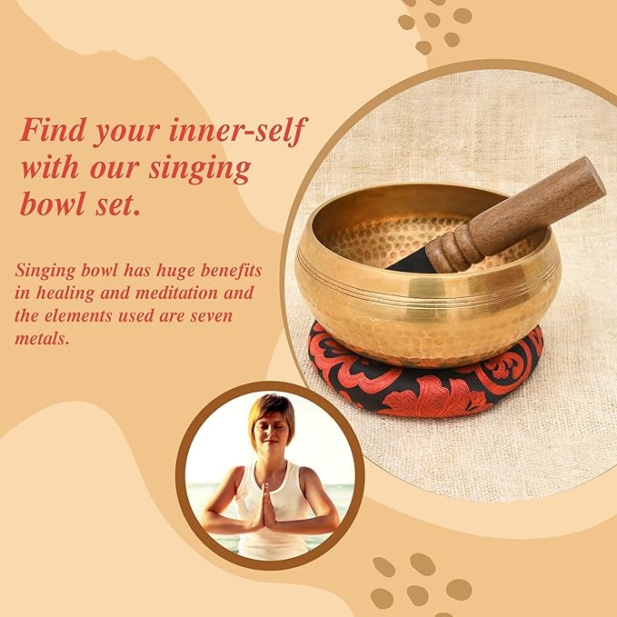 Tibetan Singing Bowl Set - Authentic Cuencos Tibetanos for Sound Healing, Meditation & Chakra Balancing - Includes Cushion, Mallet-Unique Spiritual Gifts for Women and Men (Bronze 7.5") - Bloomnest
