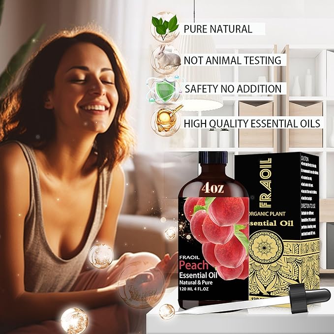Peach Essential Oil, Peach Oil 4 Fl Oz 120ML for Diffuser Humidifier Yoga Cleaning DIY Candle Soap Making Perfume Gift for Women Essential Oils - Bloomnest
