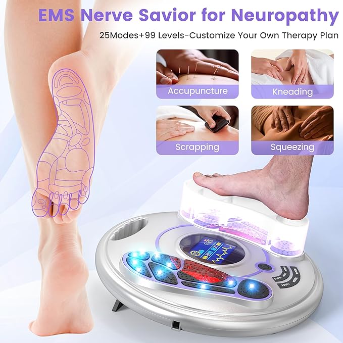 EMS Foot Massager for Neuropathy, NMES Foot Stimulator for Neuropathy Feet Massager for Circulation and Pain Relief EMS with TENS Unit Muscle Stimulator Pads - Bloomnest