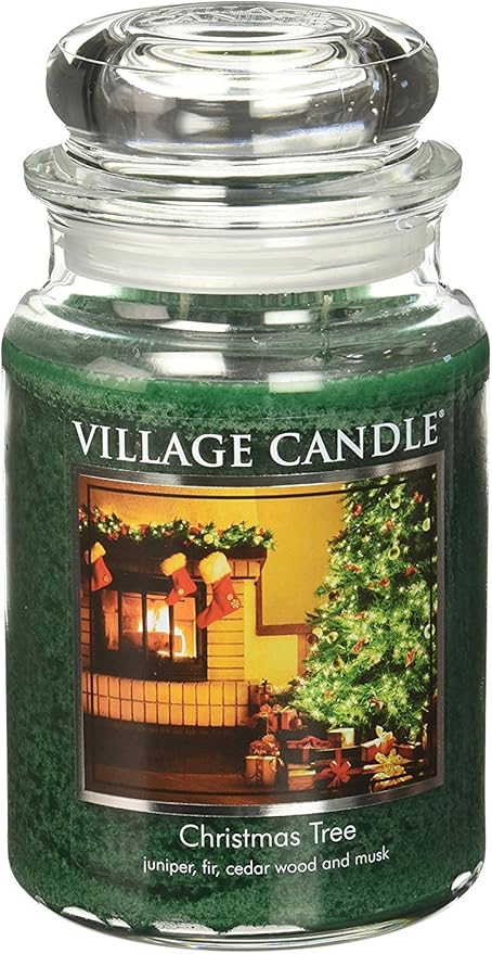 Village Candle Christmas Tree Large Glass Apothecary Jar Scented Candle, (26oz), Green - Bloomnest