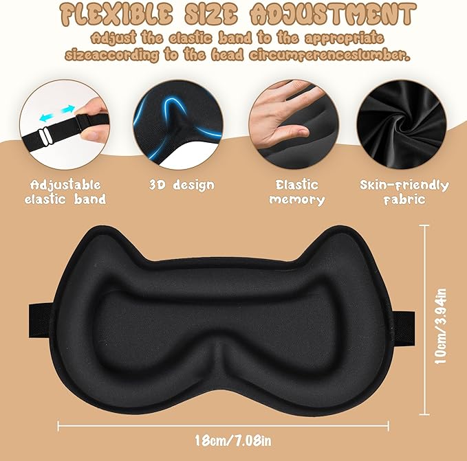 Kids Sleep Mask Eye Mask: 3D Contoured Cup Sleeping Masks, Blindfold with Adjustable Strap, Kids Eye Cover for Boys, Girls, Teens, Pressure-Free with Memory Foam Face Mask for Sleeping (Black) - Bloomnest