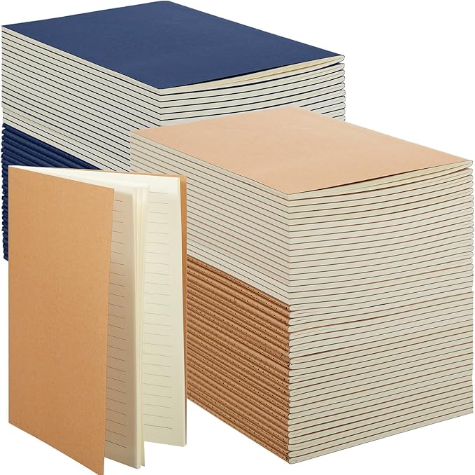 Mimorou 100 Pcs Journals Notebooks Bulk - Kraft Softcover A5 Small Notebooks 5.5 Inch x 8.3 Inch Notepads with 60 Page 30 Sheet for Writing Sketch Travel Office Supplies(Brown, Navy,Lined) - Bloomnest