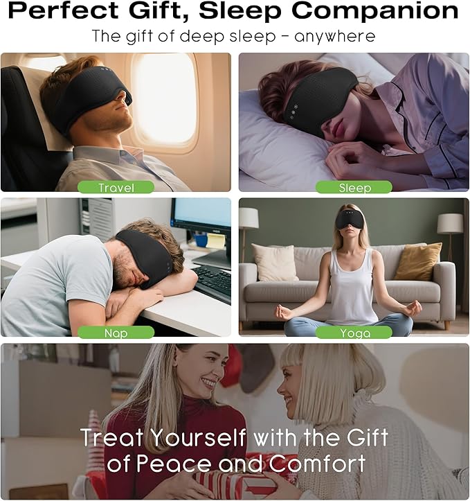 MUSICOZY Sleep Headphones with Bluetooth 5.4 Sleep Mask, Removable 3D Eye Cups for Zero Pressure Comfort, Wireless Bluetooth Eye Mask for Sleeping with Timer - Bloomnest