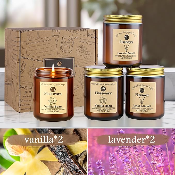 Scented Candle Set 4 Pack, Candle for Home Scented, Odor Eliminating, Stress Relief, 30oz, 220 Hours Long Lasting Soy Wax Gift Set for Women - Bloomnest