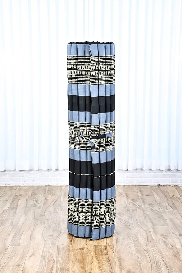 Leewadee - Foldable Floor Mattress - Japanese Roll Up Futon -Trifold Tatami Mat- Guest Floor Bed - Camping Mattress - Thai Massage Mat, Kapok Filled, 75 x 57 inches, Blue - Bloomnest
